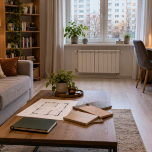 Тёплый пол в съёмной квартире - обычная российская гостиная с ламинатом и планом обновления без капитального ремонта